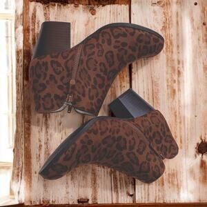 NEW Style & Co.‎ Animal Print Boots Size 7 Ankle Black Brown Vegan Faux Leather